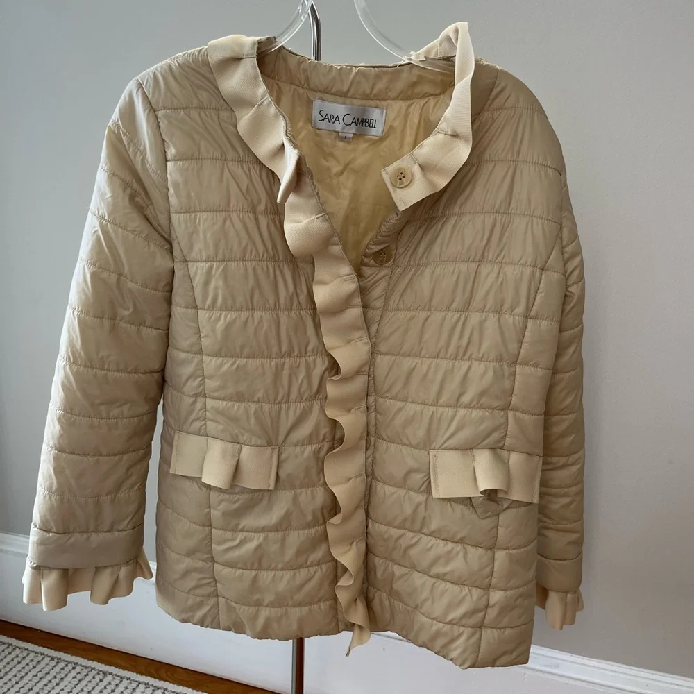 Sara Campbell Beige Ruffled Puffer Jacket - Picture 1 of 4